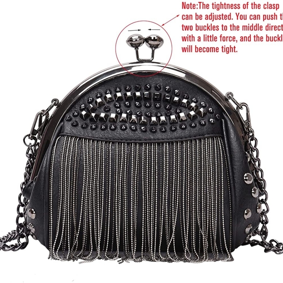 ⭐ Punk Style Crossbody Bags for Women Rivet Tassel Evening Clutch Purse Ladies - Picture 3 of 6
